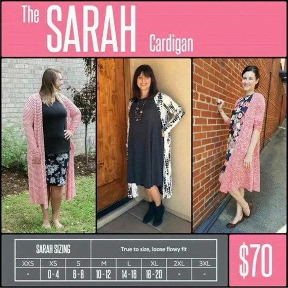 LuLaRoe Sarah Cardigan Sweater Duster Blue Pink Polka Dot Pockets Size Medium M - Picture 5 of 6